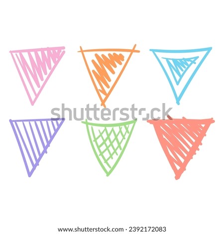 hand drawn six steps triangle shapes. scribble triangle symbols