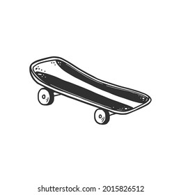 Hand drawn skateboard. Doodle sketch style. Drawing line simple teen skate. Isolated vector illustration.