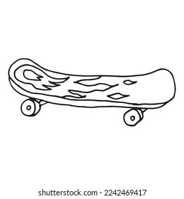 Hand drawn skateboard doodles vector illustration. For kids coloring book.
