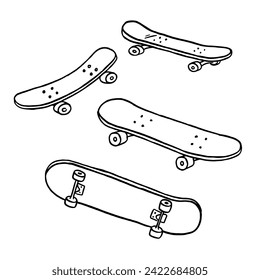 Hand drawn skateboard illustration. Retro style graphic design for skateboarding enthusiasts.