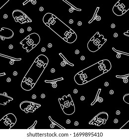 Hand drawn skateboarding seamless pattern. skateboard background. Skateboarding doodle illustration. Vector illustration.