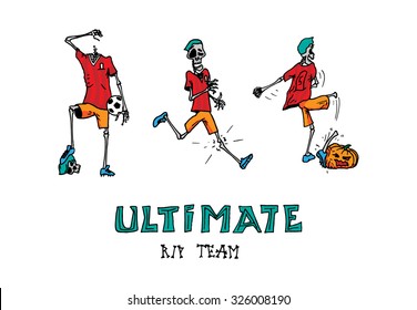 Hand drawn skeleton football team on white background Vector illustration.