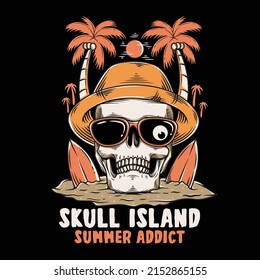 hand drawn skeleton head at the summer island