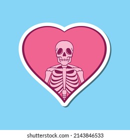 hand drawn skeleton with heart doodle illustration for tattoo stickers poster etc