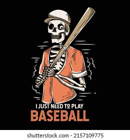 hand drawn skeleton holding baseball stick