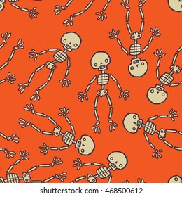 Hand drawn skeleton seamless pattern