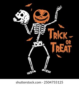 Hand drawn skeleton.  t shirt design for graphic tees. Halloween print 