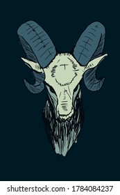 Hand drawn sketch about aries. Vector Illustration with mint, dark blue colors