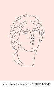 Hand drawn sketch about greek statue portrait . Vector Illustration.