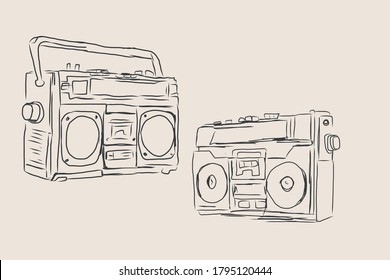 Hand drawn sketch about radio. Vector Illustration.
