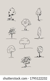 Hand drawn sketch about trees. Vector Illustration 