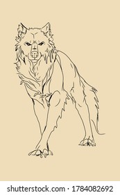 Hand drawn sketch about wolf. Vector Illustration.