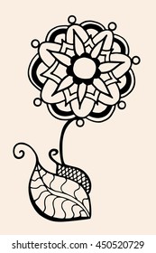 Hand Drawn Sketch of abstract flower. Vector illustration, Black beige color