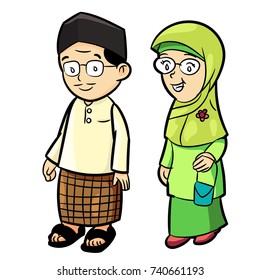 Hand drawn sketch of Adult Malay Character Cartoon isolated, - Line Drawn Vector
