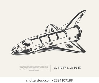 Hand drawn sketch of aircraft in black isolated on white background. Detailed vintage style drawing. 
 airplane Illustration for posters and print