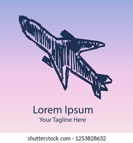 Hand Drawn / Sketch Airplane Aircraft Technology Travel Transportation for Graphic Design, Shirt, Background, Logo, Icon and Template. Vector Illustration EPS10 Color Pink and Violet
