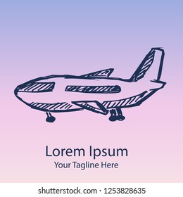 Hand Drawn / Sketch Airplane Aircraft Technology Travel Transportation for Graphic Design, Shirt, Background, Logo, Icon and Template. Vector Illustration EPS10 Color Pink and Violet