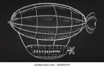 Hand Drawn Sketch airship, Vector Illustration.