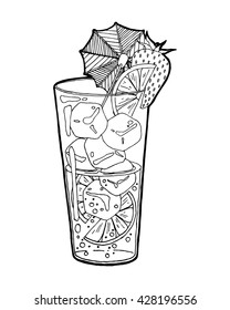 Hand drawn sketch alcoholic cocktail vintage . Vector illustration for coctail menu