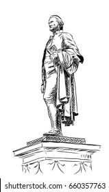 Hand drawn sketch of Alexander Hamilton Statue in vector illustration.