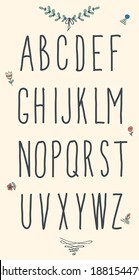 Hand drawn sketch alphabet. Handwritten font. Isolated in white background. Letters, uppercase