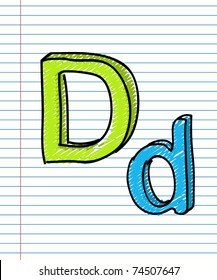 Hand Drawn sketch Alphabet. Letter D