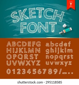 Hand drawn sketch alphabet and numbers collections, Vector illustration.