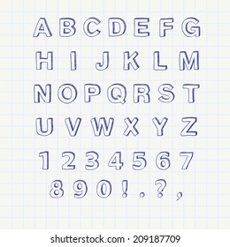Hand drawn sketch alphabet. Vector illustration.
