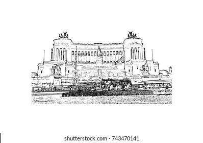 Hand drawn sketch of Altar Of The Fatherland (Altare Della Patrian) Rome, Italy in vector illustration.