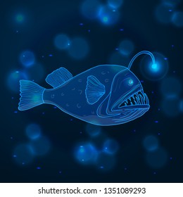 Hand drawn sketch Angler Fish, marine animals - Stock Vector illustration