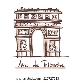 Hand drawn sketch of the Arc de Triomphe / Arch of Triumph, Paris, France. Vector illustration