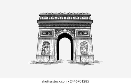 Handgezeichnete Handzeichnung des Arc de Triomphe Arch of Triumph, Paris, Frankreich. Vektorillustration