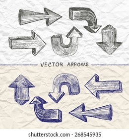 Hand drawn sketch arrows collection, vector ink set