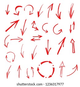 Hand drawn sketch arrows. Design elements set isolated on white background