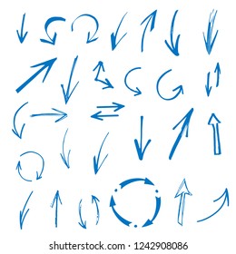 Hand drawn sketch arrows. Design elements set isolated on white background