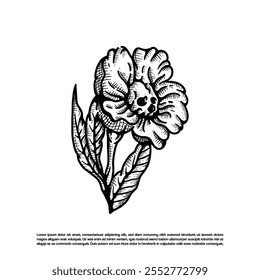 Hand drawn sketch art blossom flower skull isolated on white background