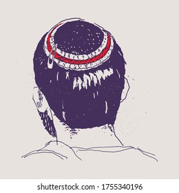 Hand drawn sketch art of a young man wearing a kippah or yarmulke