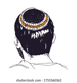 Hand drawn sketch art of a young man wearing a kippah or yarmulke