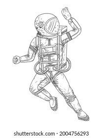 Esbozo dibujado a mano del astronauta, ilustración vectorial