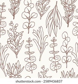 Hand drawn sketch Australian flowers seamless pattern