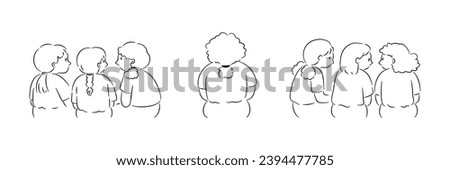 Hand drawn sketch back view of a lonely child among other children.
