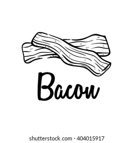 Desenho à mão ou esboço de carne de bacon no fundo branco