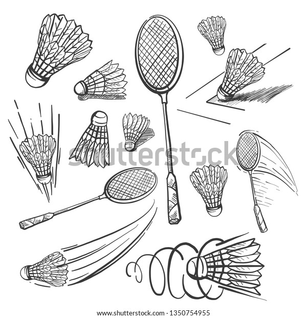 Hand Drawn Sketch Badminton Icon Set Stock Vector (Royalty Free ...