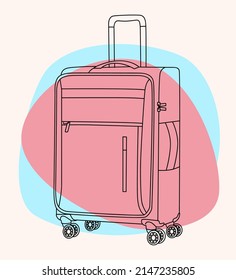 Hand drawn sketch of bag. Travel suitcase vector cartoon colorful concept. Tourists packing luggage for business journey illustration.