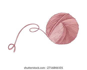Esboço desenhado à mão de bola de fios. Artesanato, tricô conceito de equipamentos no estilo vintage doodle. Estilo de gravação.