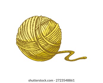 Hand drawn sketch of ball of threads. Handmade, knitting equipment concept in vintage doodle style. Engraving style.