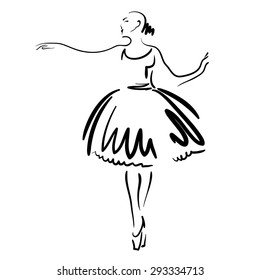 Hand drawn sketch with a ballet dancer in zaftig dress.