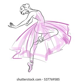 Hand Drawn sketch of ballet dancer. Vector Illustration isolated on white background of a Ballet girl