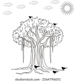Hand drawn sketch banyan tree Illustration.