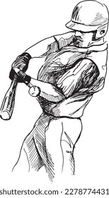 Hand drawn sketch of a baseball player. Vector illustration.